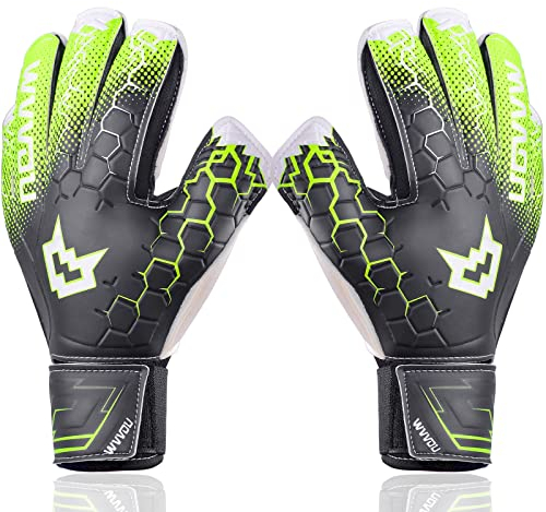 WVVOU Torwarthandschuhe Kinder mit Fingersave, Torwarthandschuhe Herren, Fußballhandschuhe, Erwachsene und Jugendliche (Schwarz, 6)