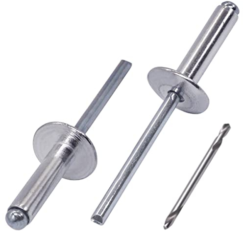 SKIR'CO (30 pièces) Rivets Aveugles à Grande Bride en Aluminium 5,0 x 25 mm, Mandrin en Acier, Foret Inclus