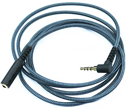 HansnBy Headphone Extension Cord Right Angle TRRS 4 Pole 1/8 inch 3.5mm Male to Female Stereo Audio Extension Cable (Microphone Compatible) Tangle-Free Braided Wire 1.5m/4.9ft