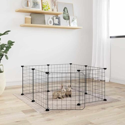 PRISSENT 8-TLG. Haustierkäfig mit Tür Schwarz 35x35 cm Stahl Haustiere Käfig Kaninchenstall Innen Käfig für Haustiere Kaninchenzaun Kaninchengehege Innen Kaninchenkäfig Innen Haustierkäfige