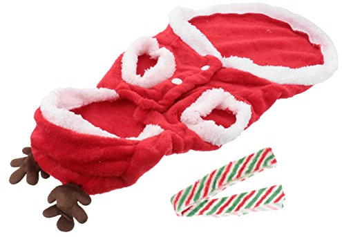 Housoutil Weihnachtliches Haustierkostüm Mit Flauschigem Aus Warmem Flanell Weiches Bequemes Elch-Design Für Kleine Hunde Und Katzen Einfach Anzuziehen Für Weihnachten Und Festtage