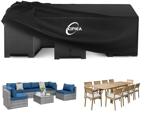 Kipiea Abdeckung Gartenmöbel Winterfest, Rechteckig Abdeckplane Gartenmöbel Wasserdicht, 420D Oxford Gewebe Schutzhülle Gartenmöbel für Outdoor Sofas Gartentische Winddicht, Anti-UV 229x163x71cm