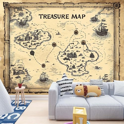 Non Tessuto Fotomurali Mappa Del Tesoro Del Mar Cinese Meridionale Fotomurale Mappe Antiche Carta da parati murale per Soggiorno A parete per la camera da Letto TV Set Murale - 200 x 140 cm