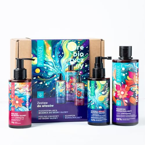 VIANEK Kit de soin prébiotique pour cheveux - Lotion 150 ml, gommage 150 ml, shampooing 300 ml - Renforce et régénère et hydrate pour un cuir chevelu et des cheveux sains