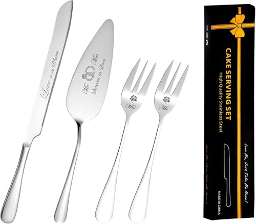 KUAOOAUK Wedding Cake knife & Server set, Silver cake Cut Set pour mariage, set de couteau à gâteau en acier inoxydable avec fourchette avec boîte - cadeau, fiançailles anniversaire cake Cut Set & tar