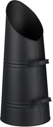 Relaxdays Cubo de Carbón 16 L, Hierro, Recipiente para Pellets con 2 Asas, Recogedor de Cenizas Chimenea, Metal, Negro