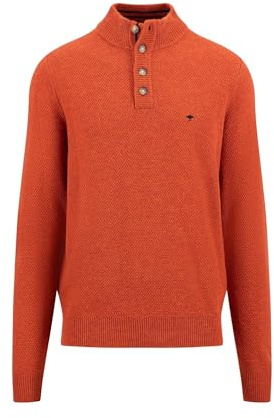 FYNCH-HATTON Wool Blend Knitted Jumper with Troyer Collar and Buttons, Flame, XXL