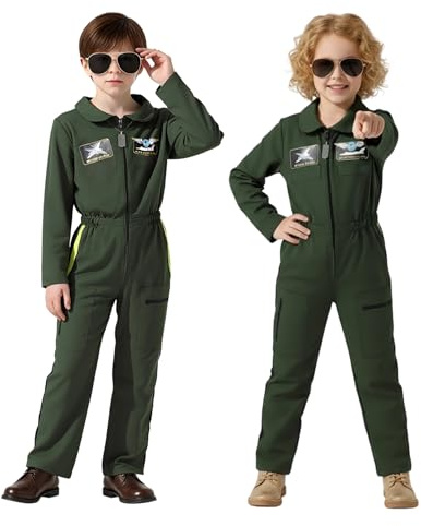 Joyincoser Pilotkostym, barn, flygare, pilotkostym, uniform med solglasögon, cosplay, halloween, fest, karneval, kläder, maskeraddräkter för pojkar, flickor (150 cm)