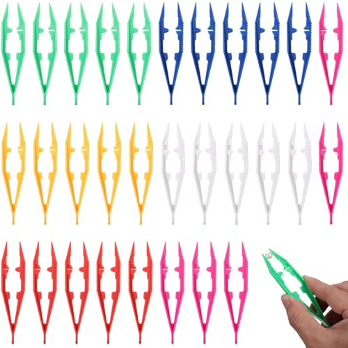 30 Pack Plastic Tweezers Beads Tweezer 6 Color Handmade Crafting Tweezers Small Beading Forceps Kits for DIY Jewelry Making Projects Creative Tools Accessories Adult
