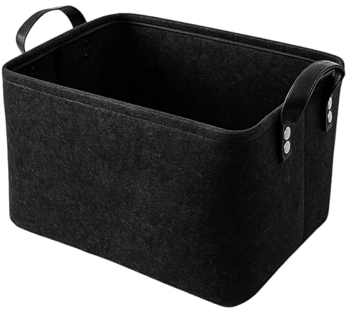 Filzkorb, Aufbewahrungskorb aus Filz für Kinderzimmer, Büro und Zuhause, Präsentkorb leer, Basket für Geschenke, Körbe & Behälter, Filzkorb groß, Schwarz, 31 x 21,5 x 19 cm