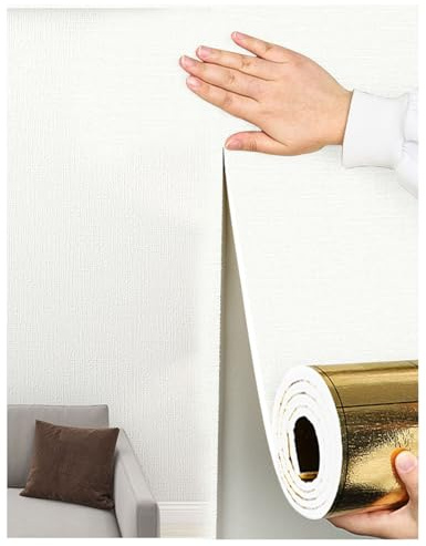APMOE Selbstklebende Tapeten, Innen Wandverkleidung Deckenplatten Selbstklebend Isoliertapete Wall Paper Kälteabwehr/Wärmehaltung, Wallpaper Self-Adhesive für Schlafzimmer, Wohnzimmer(Weiß,5 Rolls)