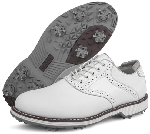 SDEQA Zapatillas de Golf de Cuero para Hombre, Impermeables, Ligeras, Exteriores cómodas, para Entrenamiento de Golf,D,42.5 EU