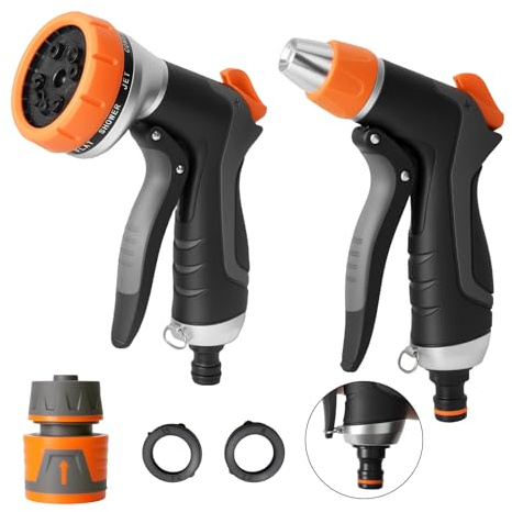 Pistola De Manguera De Jardín 2 Piezas, Pistola de Riego, con 10 Modos | Pistola Manguera Jardin, Conector Rápido, Para Lavar Coches, Mascotas, Regar el Jardín, Limpiar el Patio