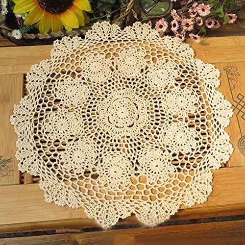 laivigo New Handmade Crochet Spitze rund Tischdecke Deckchen Spitzendeckchen, 40,6–50,8 cm, baumwolle, beige, 40,6 cm