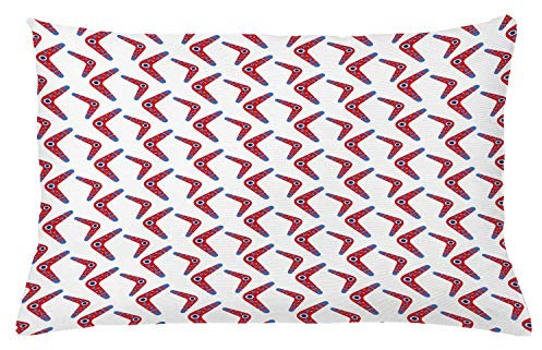 ABAKUHAUS Aboriginal Throw Pillow Cushion Cover, Boomerang Style Motifs with Ornamental Art, Decorative Square Accent Pillow Case, 26 X 16 Inches, Vermilion Multicolor