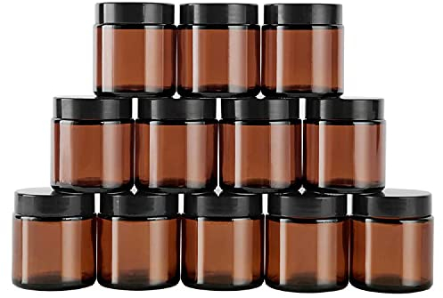 PANENDIANO Amber Glas Leerdose klarer Tiegel 100ml 12 Stück Braune Reise-Kosmetik-Probe Töpfchen Döschen Set Töpfchen-Make-up-Behälter-Set, nachfüllbar für Lotion, Creme, Mini-Kerzen, Kosmetik