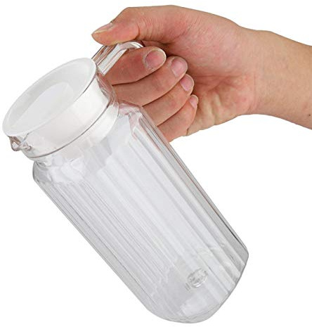 Pichet en Plastique 0,8 Litres, Carafe Eau avec Couvercle et Poignée pour thé Glacé, Lait, Jus, Boisson Froide et Chaude