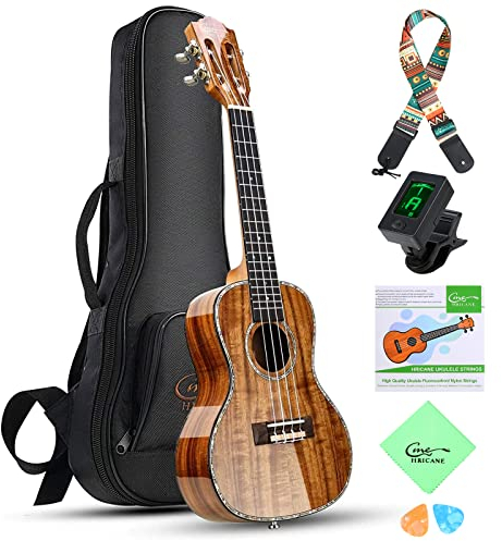 Hricane Konzert Ukulele aus Koa Feste Akazie Professional glatt glänzend Ukulelen Hawaii-Ukele Conzert Musikinstrumente 23 Zoll mit Tasche