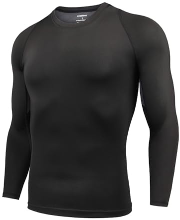 AMZSPORT - Camisa de compresión para Hombre, Camiseta de Manga Larga con Forro seco y Fitness, 113006-negro, M