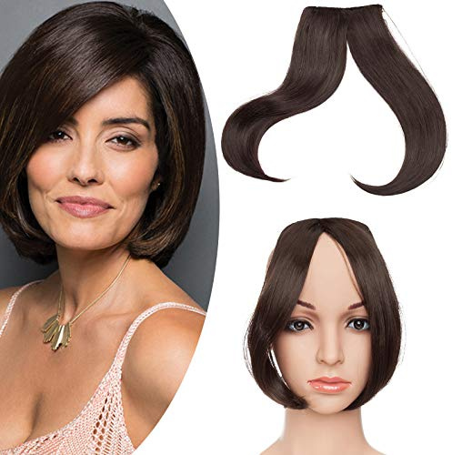 SEGO Frangia Clip Finta Capelli Frangetta Laterale Clip in Hair Bang Extension Fascia Unica Corta Capelli Lisci Posticci Donna Fringe 30g - Castano Scuro