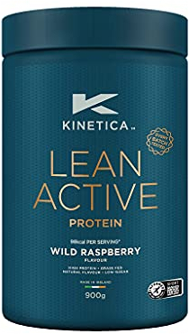 Kinetica Sports Lean Active Protein Powder - Wild Raspberry Flavour | 16g Protein/Serve, 36 Servings/900g Pack | High in Fibre & Protein with Green Tea Extract | Low in Fat & Sugar | Easy Mixability
