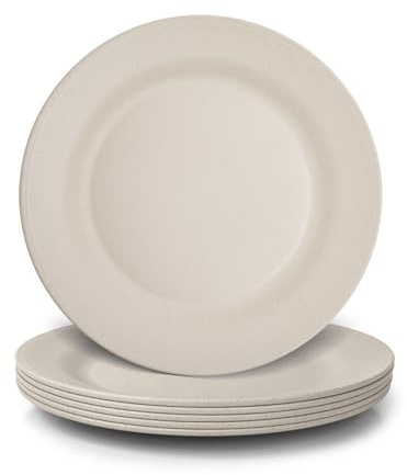 JSYMJSY Teller Set, 6Teilig 28cm Groß Speiseteller Bruchfest, Plastik Essteller Mehrweg, Camping Teller Leicht, Kunststoff BPA-Frei Mikrowellenfest Spülmaschinenfest, Beige