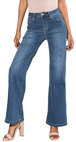 Nina Carter P080 Jean évasé Bootcut pour femme, taille haute, stretch, aspect usé, M