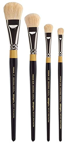 KINGART Premium 4 pc. Original Gold 9270 Series Oval MOP Brush Set, Soft White Synthetic Hair for Acrylic, Oil, Watercolor Paint, Short Handle, 4 Brushes Sizes: 3/8, 1/2, 3/4, 1