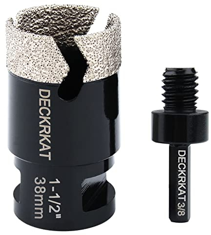 1-1/2” Diamond Core Drill Bit 38mm Vacuum Brazed Hole Saw with Cutting Flutes for Granite Quartz Porcelain Tile Hard Materials 5/8-11 Female Thread & 3/8” Hex Shank Adapter Fit Angle Grinders & Drills