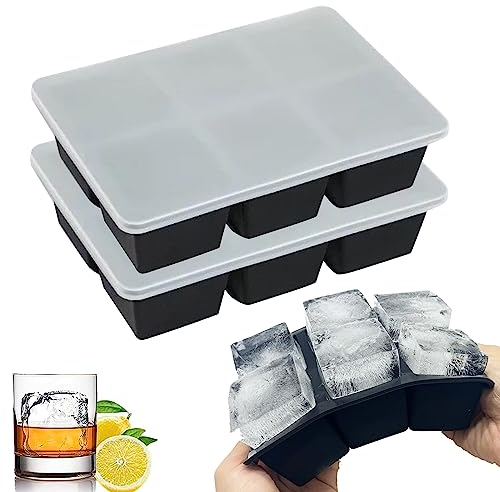 Theuwnee Platinum-Silicone Large Ice Cube Tray, 2 Pcs Ice Moulds with Lid, Easy-Release, Odourless, Stackable and Dishwasher Safe, for Beer, Whisky, Cocktail and Baby Snack Included, BPA Free