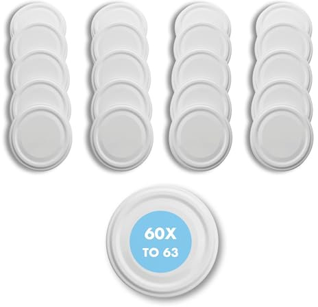 Flaschenbauer - Twist Off Ersatzdeckel 60 Stk. Weiß 63mm - Deckel für Einmachgläser - TO 63 Schraubdeckel für Gläser, Einmachdeckel für Marmeladengläser, Aufbewahrungsgläser - Made in Germany