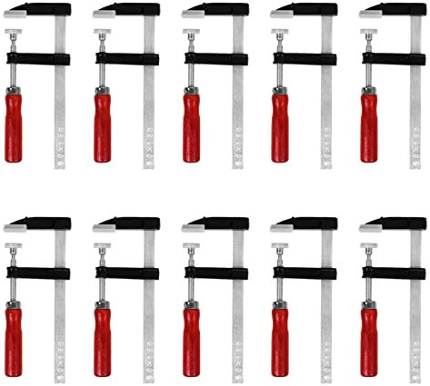 Schraubzwingen Set mit 10-Komponentengriff 50x150 / 50x200, Spann-Weite 150 mm, Spanntiefe 50 mm, Spannbacken aus Temperguss-Stahl, Schraubzwenge mit Hohlprofilschiene (50x150)