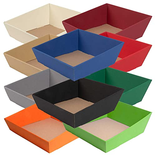 10 x PresentFill® Präsentkorb Quadrat leer ohne Inhalt - Geschenkkorb Mittel Groß Schwarz - Pappe aus umweltfreundlichen 100% Recycling Karton - Made in Germany
