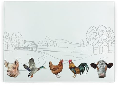 Glass Chopping Board - Catering Cutting Slab - Kitchen Board - Glass Worktop Savers - Sink Chopping Board Worktop Protectors Heat Resistant – Country Farm Animals 39cm x 28.5cm (15 x 11)