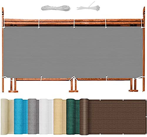 Balkonabdeckung 140 x 650 cm Leicht Transparent UV-Schutz Sichtschutz Balkon Ohne Bohren mit Ösen Nylon Kabelbinder und Kordel für Balkongeländer Garten, Grau