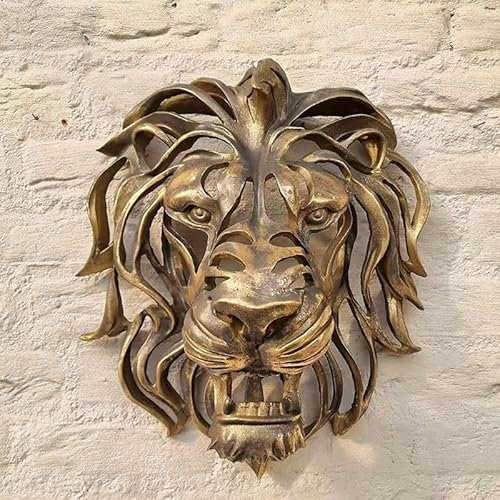 RUDFUZ Adornos de cabeza de león para montar en la pared, estatua de animal, pasillo, dormitorio, decoración de pared, accesorios de casa de lujo