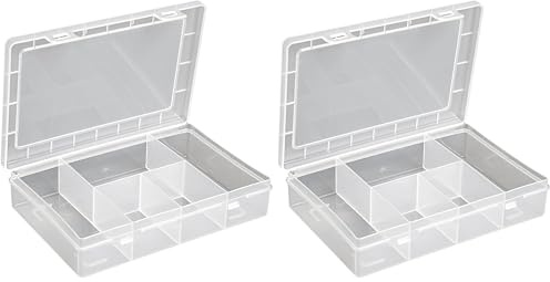hünersdorff Sortimentskasten PP-Eco Mini mit 5 Fächern | stabile Sortierbox für Schrauben und andere Kleinteile | feste Facheinteilung | transparent (Packung mit 2)