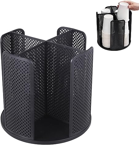 mumisuto Portavasos de Papel, 4 Compartimentos, Giratorio 360° Dispensador de Vasos, Organizador de Vasos Papel de Plástico, a Prueba de Polvo, para Hogar Oficina Cafetería Restaurantes (Negro)