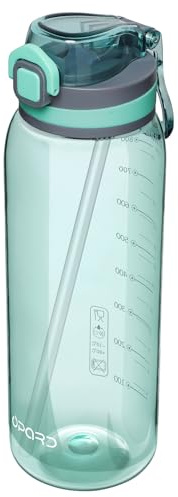Opard 1000 ml Water Bottle with Straw Cap, BPA-Free, Leak Proof Flip Top Bottle(White)