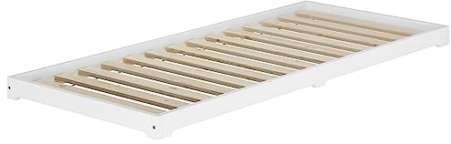 Erst-Holz®Flachbett 90 x 190 cm Futon Kiefer WeißRollrost inkl.