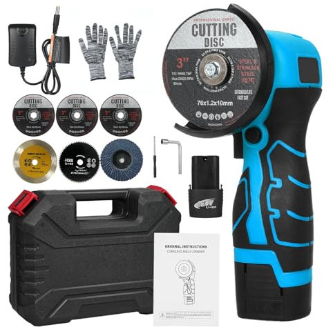 Weytoll Mini smerigliatrice senza fili, 7000 giri/min, smerigliatrice angolare a batteria con 2 batterie da 16,8 V 2000 mAh e disco abrasivo per tagliare mattoni lucidati, legno, pietra, acciaio