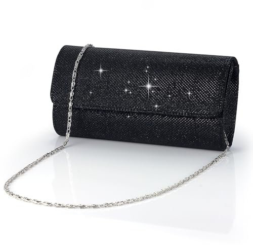 Tolenre Damen Clutch Abendtasche Silber Glitzer Kettentasche Elegante Envelope Tasche Party Umhängetasche für Damen Mädchen Hochzeit Freizeit Party Abschlussball Prom (Schwarz)