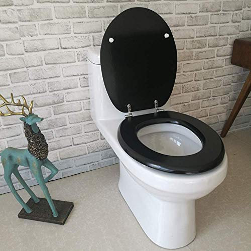 Toilettensitz, schwarzer WC-Deckel aus massivem Holz mit verstellbarem Scharnier, Schnellverschluss-Toilettensitzbezug, verdickter Badezimmerdeckel für Toiletten in V/U/O-Form, einfarbig, 40