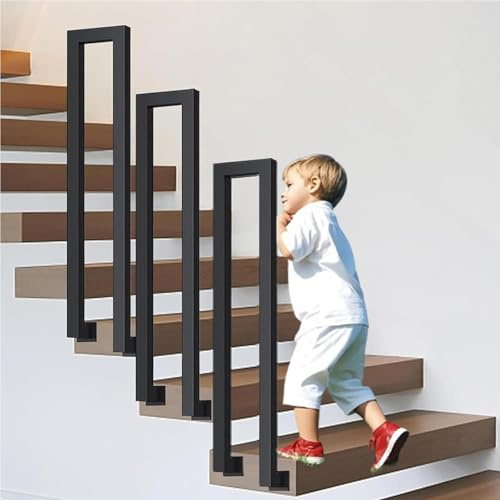 U-förmige Geländer Treppe, Treppengeländer Innen, Treppengeländer Außen, Handlauf Treppe U Form, Geländer Treppe Treppenhandlauf für Balkone Flure Wohnungen Villen (L-Schwarz, 95CM)
