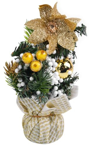 ZONADAH Árbol de Navidad de 21 cm, mini decoración de mesa, pequeño árbol de Navidad artificial, decoración de Navidad para el hogar, oficina, decoración de mesa, dorado