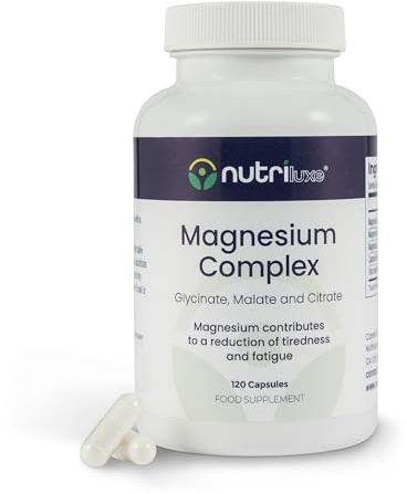 Nutriluxe Magnesium Glycinate Complex 202mg – Bisglycinate Malate and Citrate – Supports Sleep and Relaxation, Muscle Support – 60 Servings – Vegan – Made in the UK