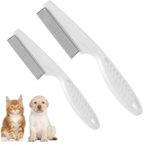 2 PCS Flohkamm für Hunde & Katzen, Profi Hundekämme Haustierkamm zum Entfernen Flöhe, Läusekamm Staubkamm Mit abgerundeten Metall Zinken zur sanften Pflege