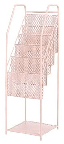 ZIHESY Prospektständer im Hochformat, 5 GroßE Taschen Iron Zeitschriftenständer Magazine Rack Stand, Prospekthalter für Menüs Prospeketen Katalogen Preiskarten(Pink)