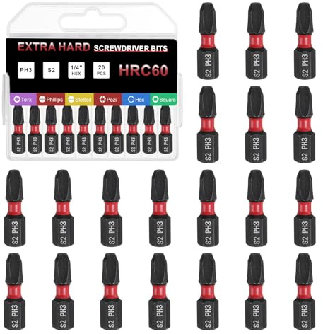 sourcing map 20pcs PH3 Phillips Screwdriver Bit 1/4 Hex Shank 25mm/1 Length Magnetic Cross Head Hex Bits S2 Steel Screw Driver Bit for Impact Electric Screw Driver Power Tools
