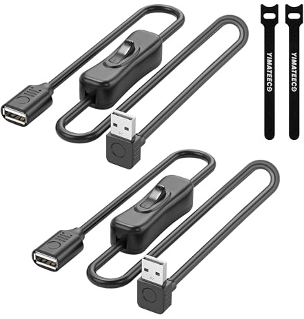 USB Schalter Kabel USB-Winkelstecker 90 Grad Typ A 2.0 Stecker auf Buchse Kurz Verlängerung Kabel mit Ein-/Aus Schalter Unterstützt Datenübertragung für PC Laptop, LED Streifen (Unten, 0,3M, 2Stü)